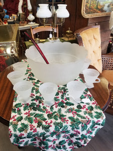 Indiana Glass Frosted Punch Bowl Set