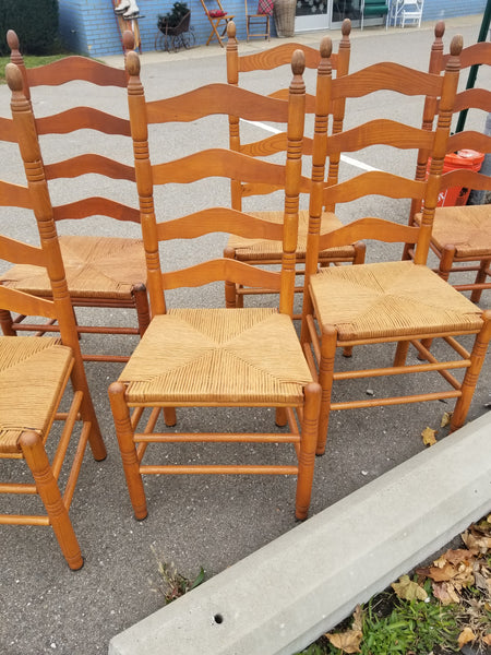 Set of 6 Ladder Back Rush Seat Chairs